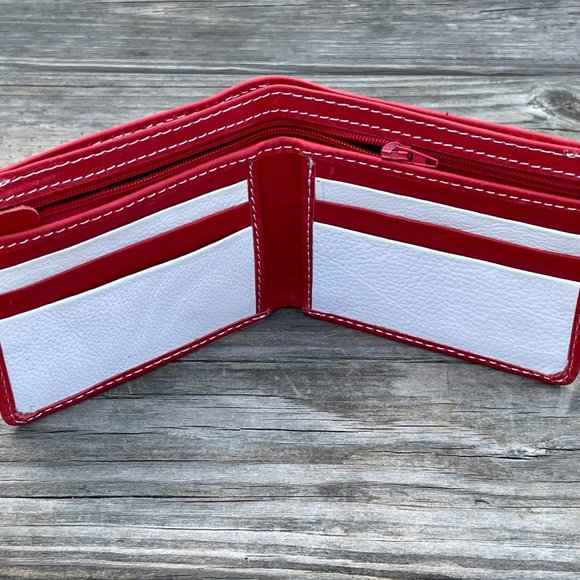 Genuine Leather Card Holder Handmade Wallet Men Bifold RedWhite Card Holder - Picture 9 of 14